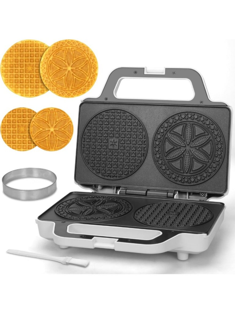 Electric Pizzelle Maker & Stroopwafel Iron - Non-Stick Cookie Machine with Mold